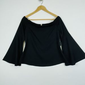Lulus Dreams of Dancing Black Off Shoulder  Back Zip Shirt Top Womens XS NEW NWT